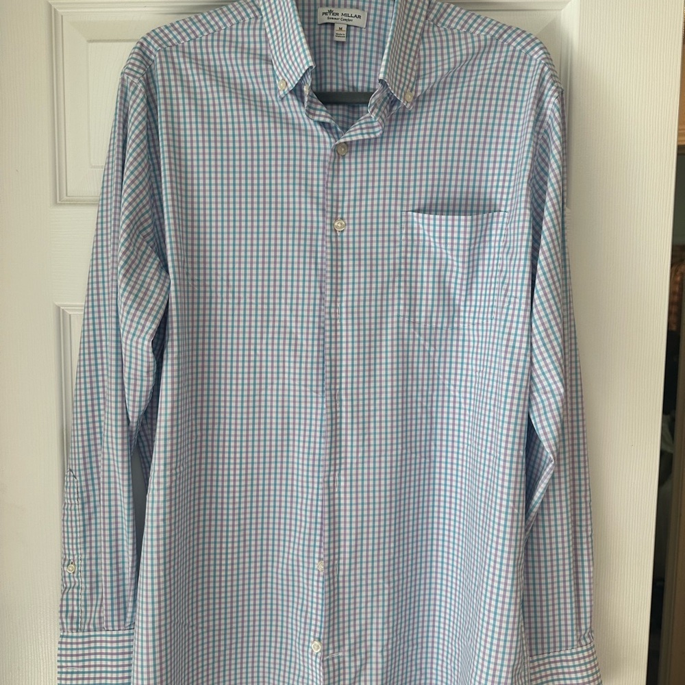 Men's Blue and Purple Checkered Shirt - Peter Miller Sz Medium